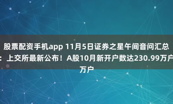 股票配资手机app 11月5日证券之星午间音问汇总：上交所最新公布！A股10月新开户数达230.99万户